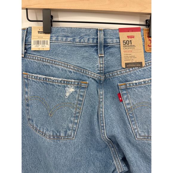 Levi’s 501 Original Cropped Distressed Jeans Button Fly NWT Size 29x26 - Picture 5 of 8